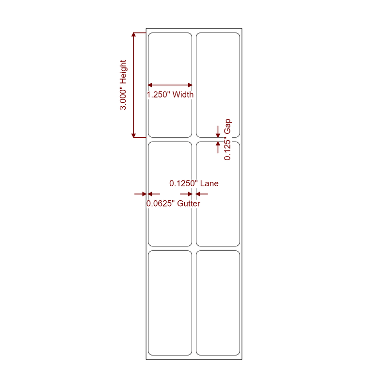 1.25" x 3" Inkjet Label Rolls | 2-Up | Fits Epson ColorWorks & Primera - Label Diagram