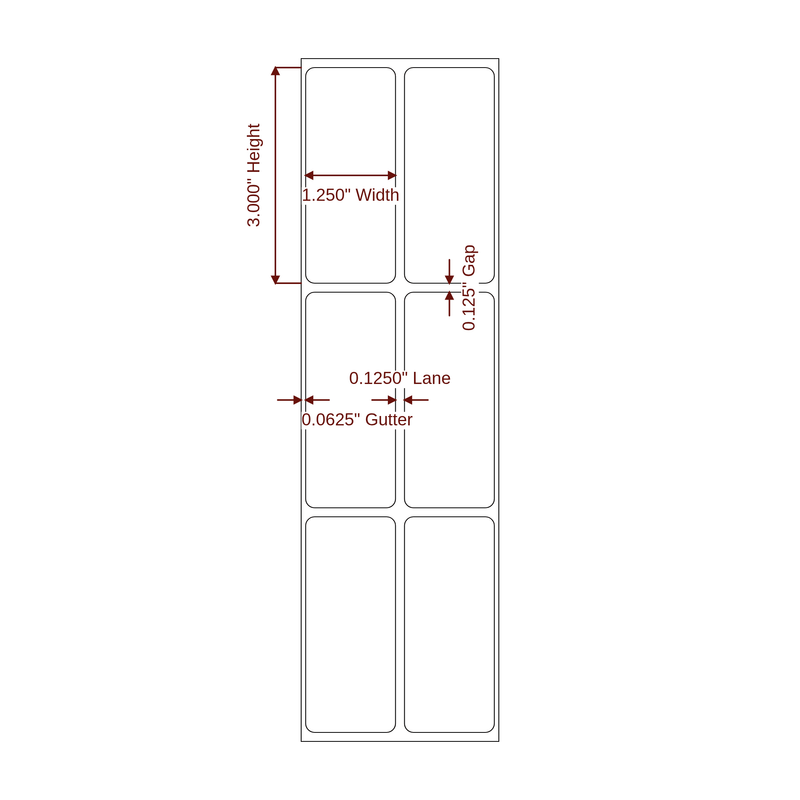 1.25" x 3" Inkjet Label Rolls | 2-Up | Fits Epson ColorWorks & Primera - Label Diagram