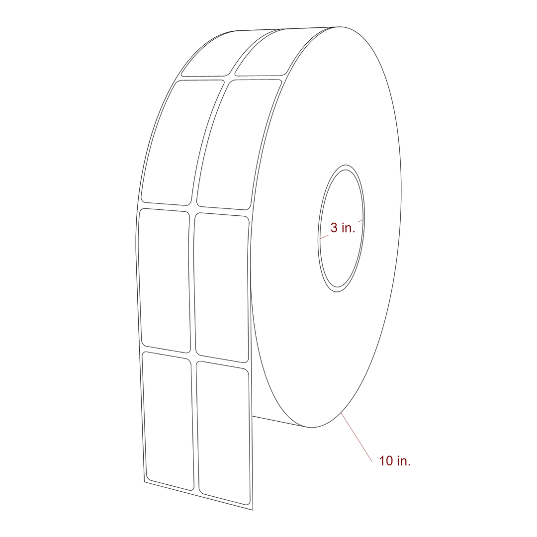1.25 Inch x 3 Inch Rectangle Inkjet Label Roll - 3 Inch Core - 10 Inch Roll OD - 2Up - 3D Perspective