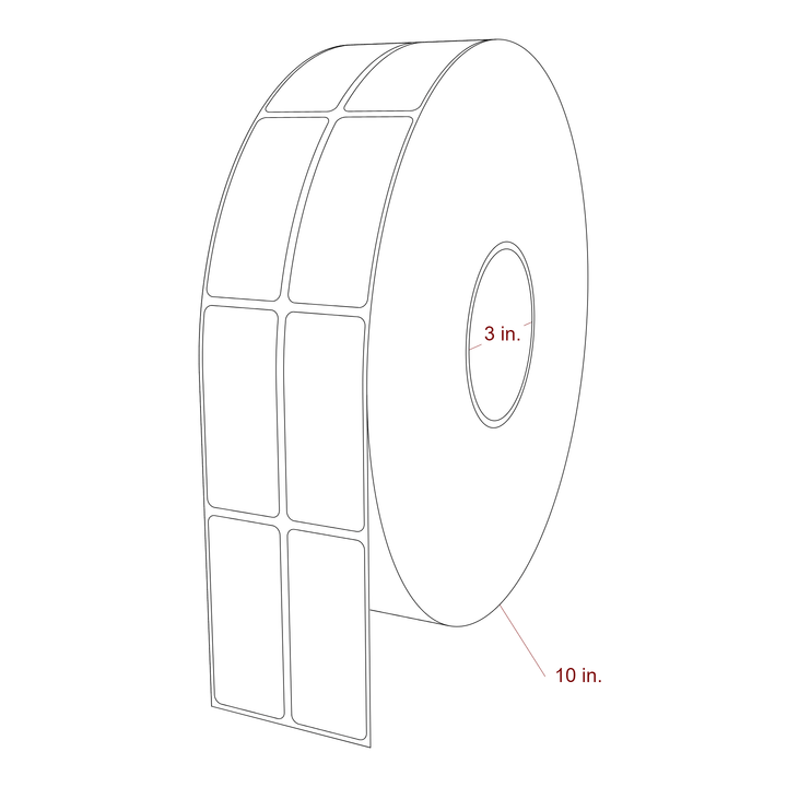 1.25 Inch x 3 Inch Rectangle Inkjet Label Roll - 3 Inch Core - 10 Inch Roll OD - 2Up - 3D Perspective