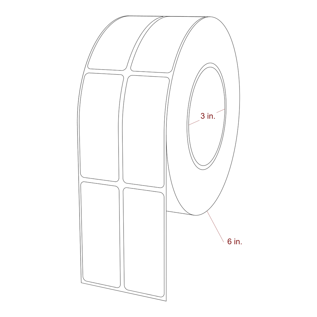 1.25 Inch x 3 Inch Rectangle Inkjet Label Roll - 3 Inch Core - 6 Inch Roll OD - 2Up - 3D Perspective