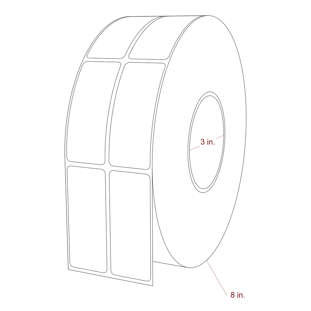 1.25 Inch x 3 Inch Rectangle Inkjet Label Roll - 3 Inch Core - 8 Inch Roll OD - 2Up - 3D Perspective
