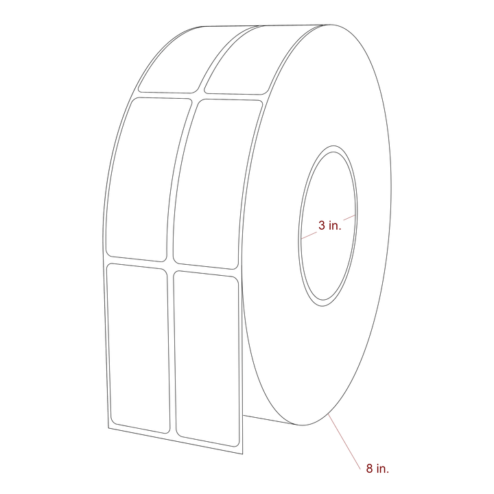 1.25 Inch x 3 Inch Rectangle Inkjet Label Roll - 3 Inch Core - 8 Inch Roll OD - 2Up - 3D Perspective