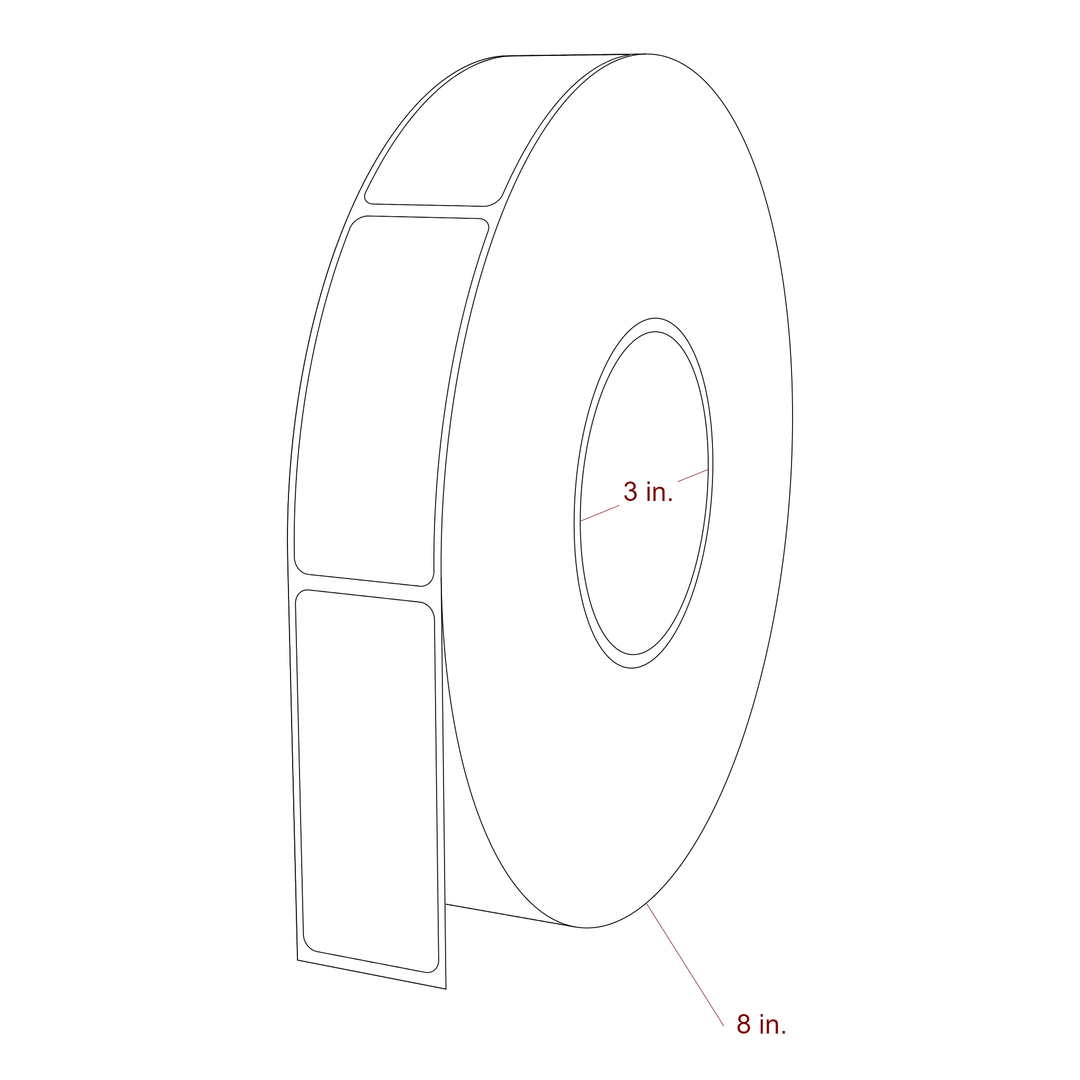 1.25 Inch x 3 Inch Rectangle Inkjet Label Roll - 3 Inch Core - 8 Inch Roll OD - 3D Perspective