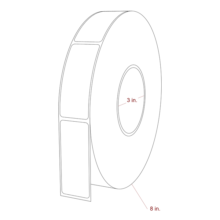 1.25 Inch x 3 Inch Rectangle Inkjet Label Roll - 3 Inch Core - 8 Inch Roll OD - 3D Perspective