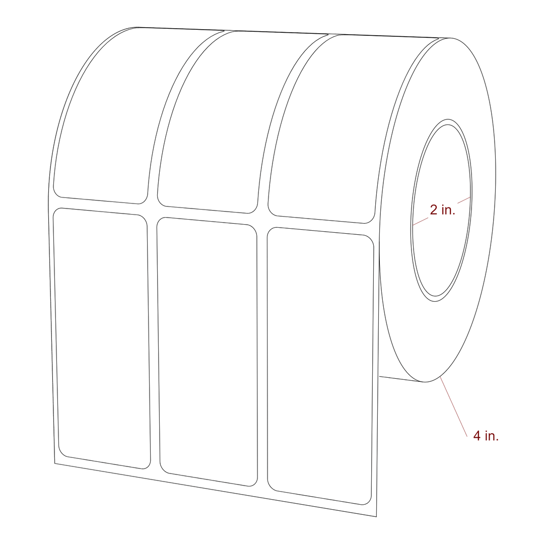 1.25 Inch x 3 Inch Rectangle Inkjet Label Roll - 2 Inch Core - 4 Inch Roll OD - 3Up - 3D Perspective