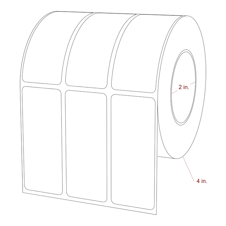 1.25 Inch x 3 Inch Rectangle Inkjet Label Roll - 2 Inch Core - 4 Inch Roll OD - 3Up - 3D Perspective