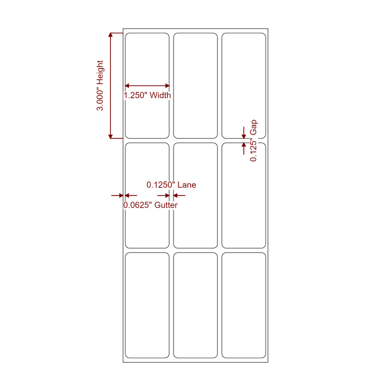 1.25" x 3" Inkjet Label Rolls | 3-Up | Fits Epson ColorWorks & Primera - Label Diagram