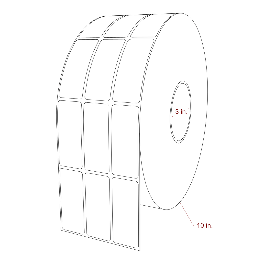 1.25 Inch x 3 Inch Rectangle Inkjet Label Roll - 3 Inch Core - 10 Inch Roll OD - 3Up - 3D Perspective