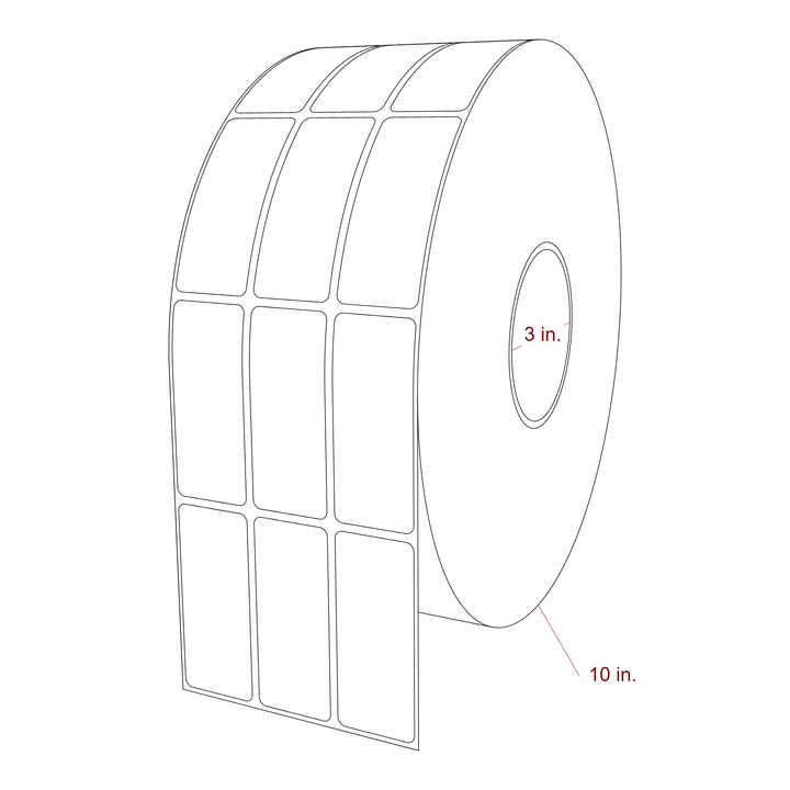 1.25 Inch x 3 Inch Rectangle Inkjet Label Roll - 3 Inch Core - 10 Inch Roll OD - 3Up - 3D Perspective