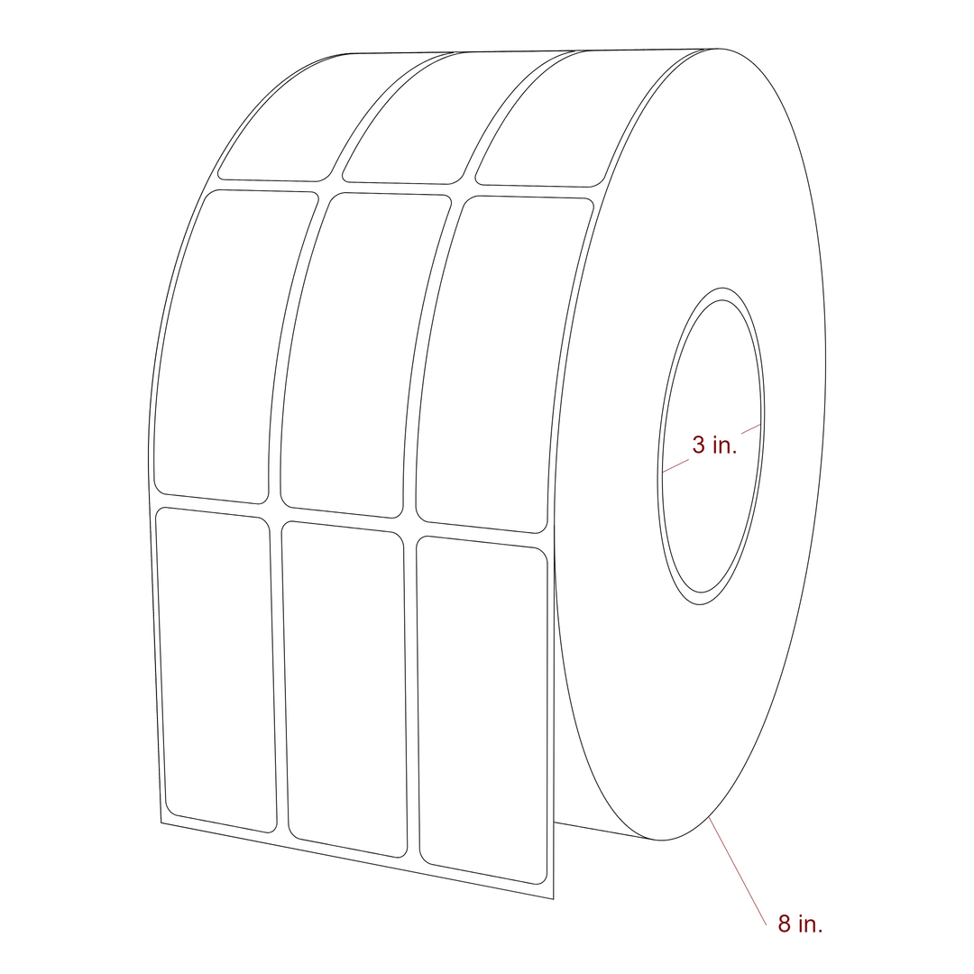 1.25 Inch x 3 Inch Rectangle Inkjet Label Roll - 3 Inch Core - 8 Inch Roll OD - 3Up - 3D Perspective