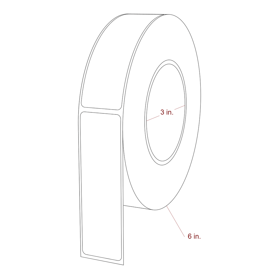1.25 Inch x 4.125 Inch Rectangle Inkjet Label Roll - 3 Inch Core - 6 Inch Roll OD - 3D Perspective