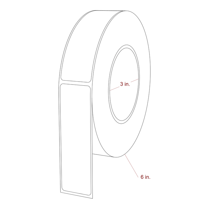 1.25 Inch x 4.125 Inch Rectangle Inkjet Label Roll - 3 Inch Core - 6 Inch Roll OD - 3D Perspective