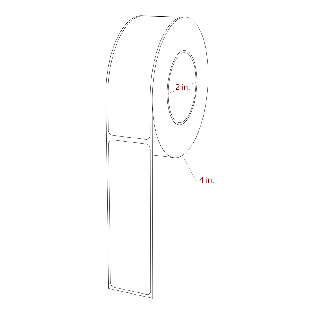 1.25 Inch x 4.25 Inch Rectangle Inkjet Label Roll - 2 Inch Core - 4 Inch Roll OD - 3D Perspective