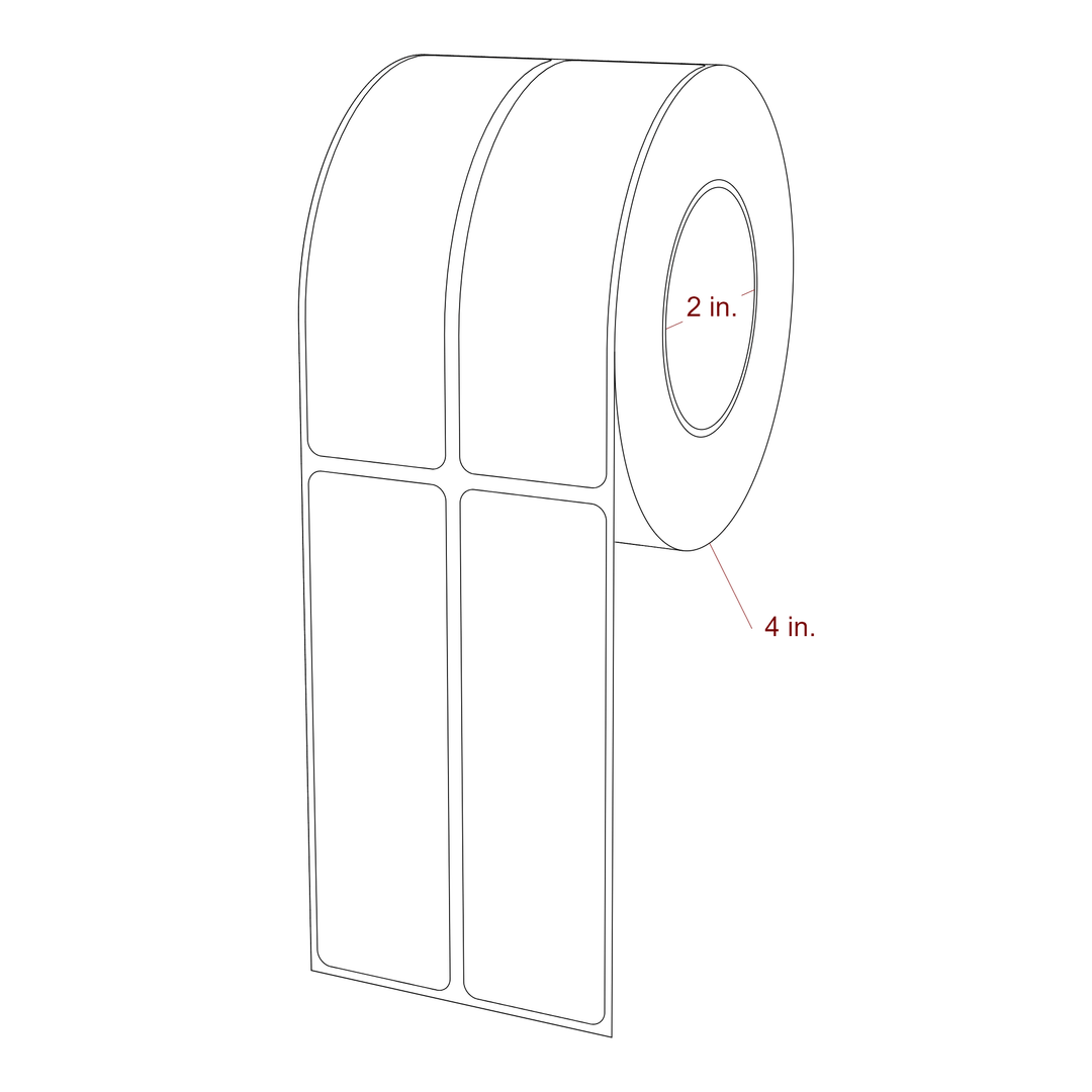 1.25 Inch x 4.25 Inch Rectangle Inkjet Label Roll - 2 Inch Core - 4 Inch Roll OD - 2Up - 3D Perspective
