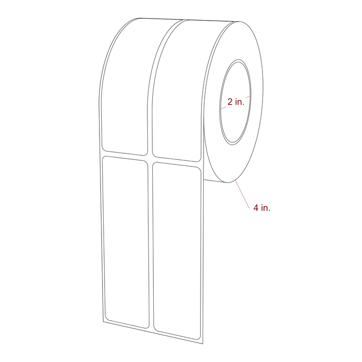 1.25 Inch x 4.25 Inch Rectangle Inkjet Label Roll - 2 Inch Core - 4 Inch Roll OD - 2Up - 3D Perspective