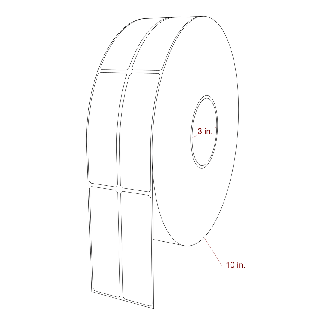 1.25 Inch x 4.25 Inch Rectangle Inkjet Label Roll - 3 Inch Core - 10 Inch Roll OD - 2Up - 3D Perspective