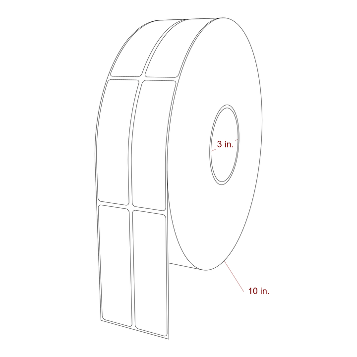 1.25 Inch x 4.25 Inch Rectangle Inkjet Label Roll - 3 Inch Core - 10 Inch Roll OD - 2Up - 3D Perspective