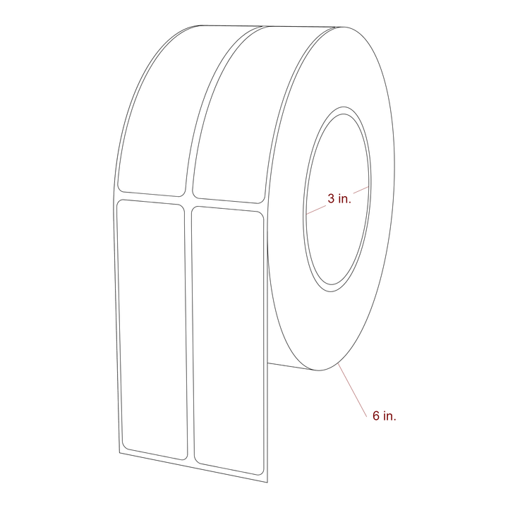 1.25 Inch x 4.25 Inch Rectangle Inkjet Label Roll - 3 Inch Core - 6 Inch Roll OD - 2Up - 3D Perspective