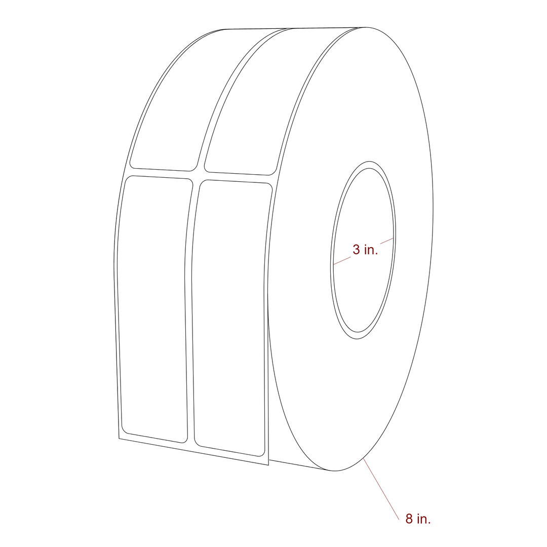1.25 Inch x 4.25 Inch Rectangle Inkjet Label Roll - 3 Inch Core - 8 Inch Roll OD - 2Up - 3D Perspective