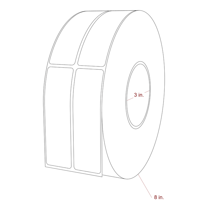 1.25 Inch x 4.25 Inch Rectangle Inkjet Label Roll - 3 Inch Core - 8 Inch Roll OD - 2Up - 3D Perspective