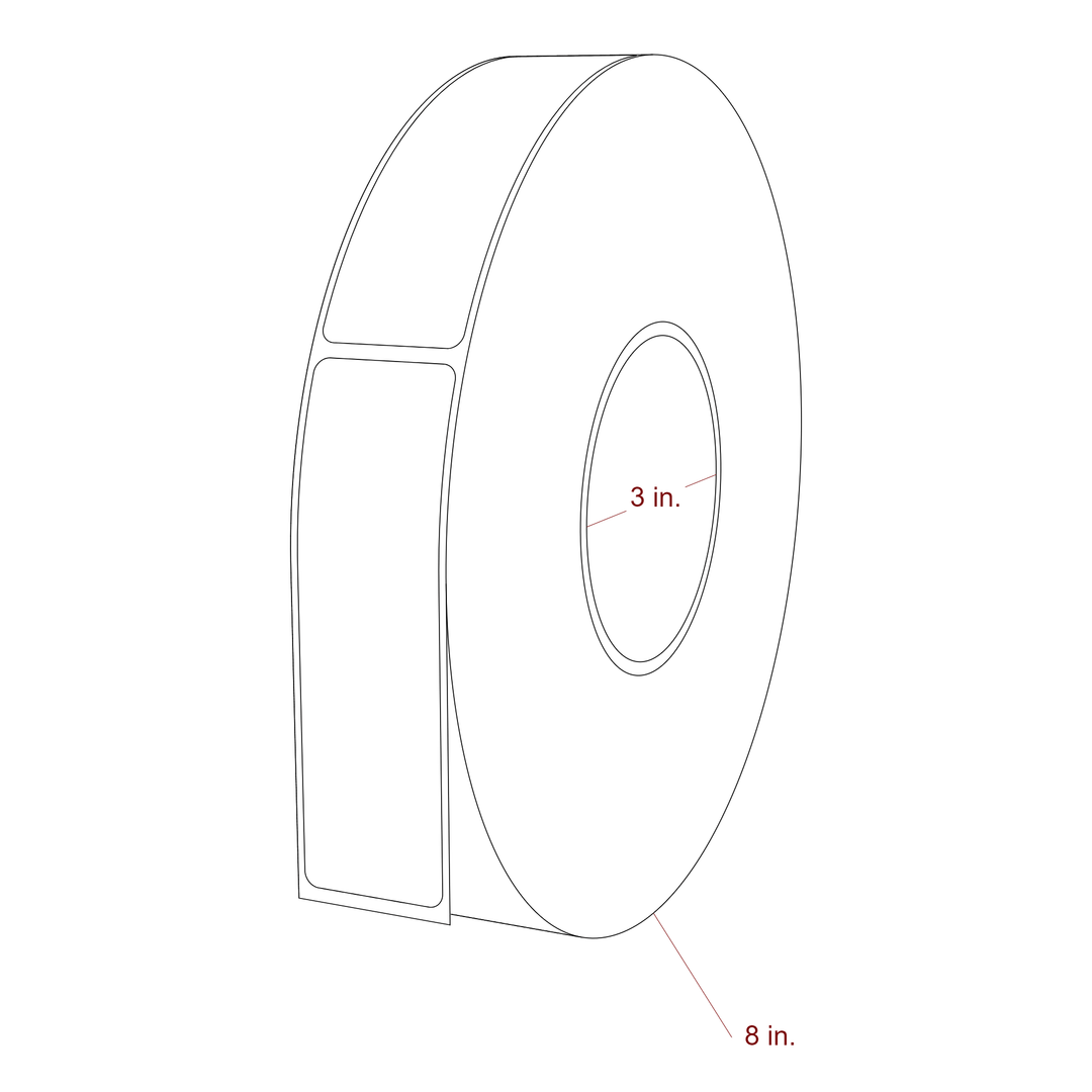 1.25 Inch x 4.25 Inch Rectangle Inkjet Label Roll - 3 Inch Core - 8 Inch Roll OD - 3D Perspective