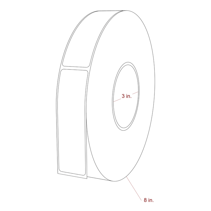 1.25 Inch x 4.25 Inch Rectangle Inkjet Label Roll - 3 Inch Core - 8 Inch Roll OD - 3D Perspective