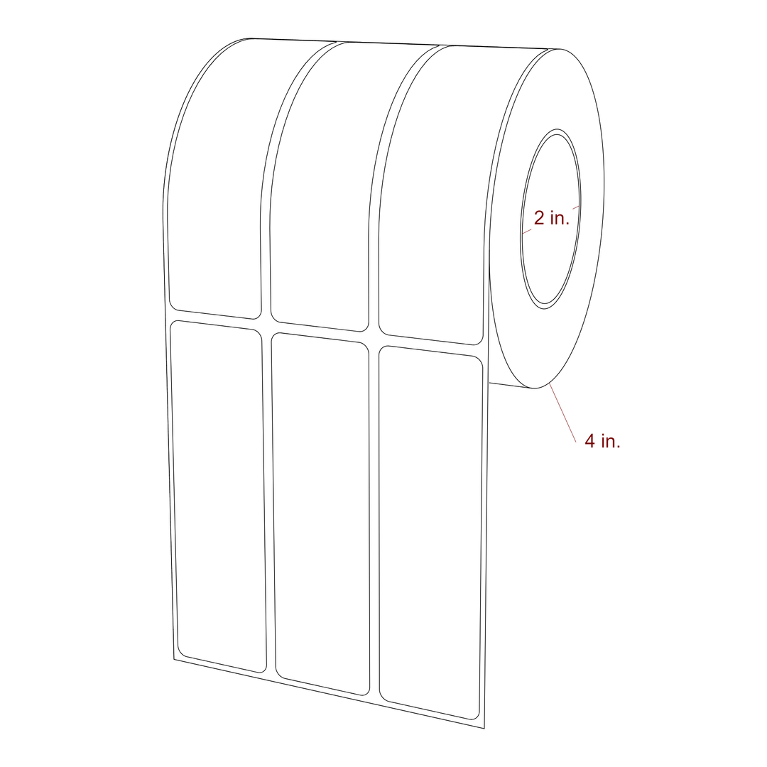 1.25 Inch x 4.25 Inch Rectangle Inkjet Label Roll - 2 Inch Core - 4 Inch Roll OD - 3Up - 3D Perspective