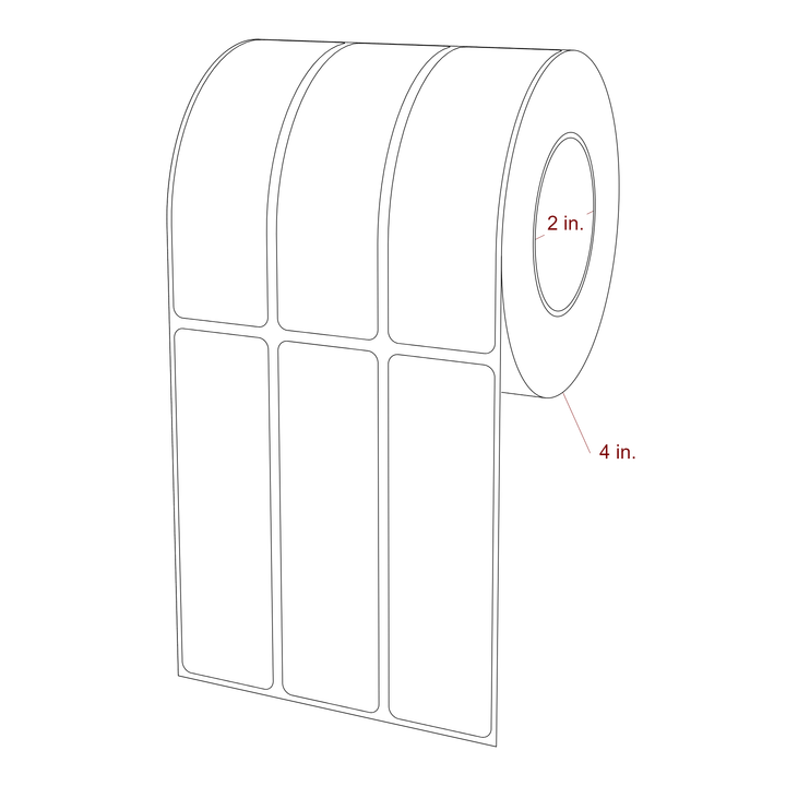 1.25 Inch x 4.25 Inch Rectangle Inkjet Label Roll - 2 Inch Core - 4 Inch Roll OD - 3Up - 3D Perspective