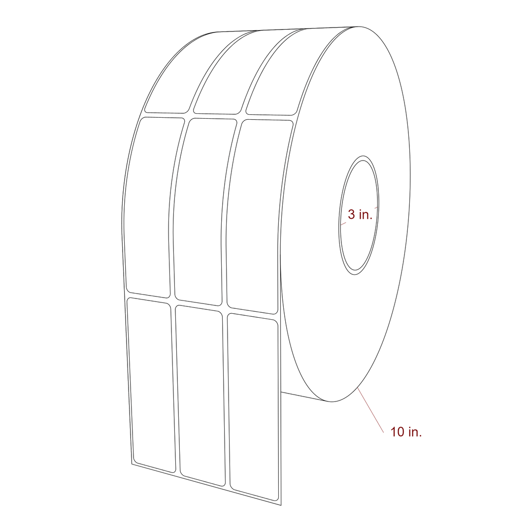 1.25 Inch x 4.25 Inch Rectangle Inkjet Label Roll - 3 Inch Core - 10 Inch Roll OD - 3Up - 3D Perspective