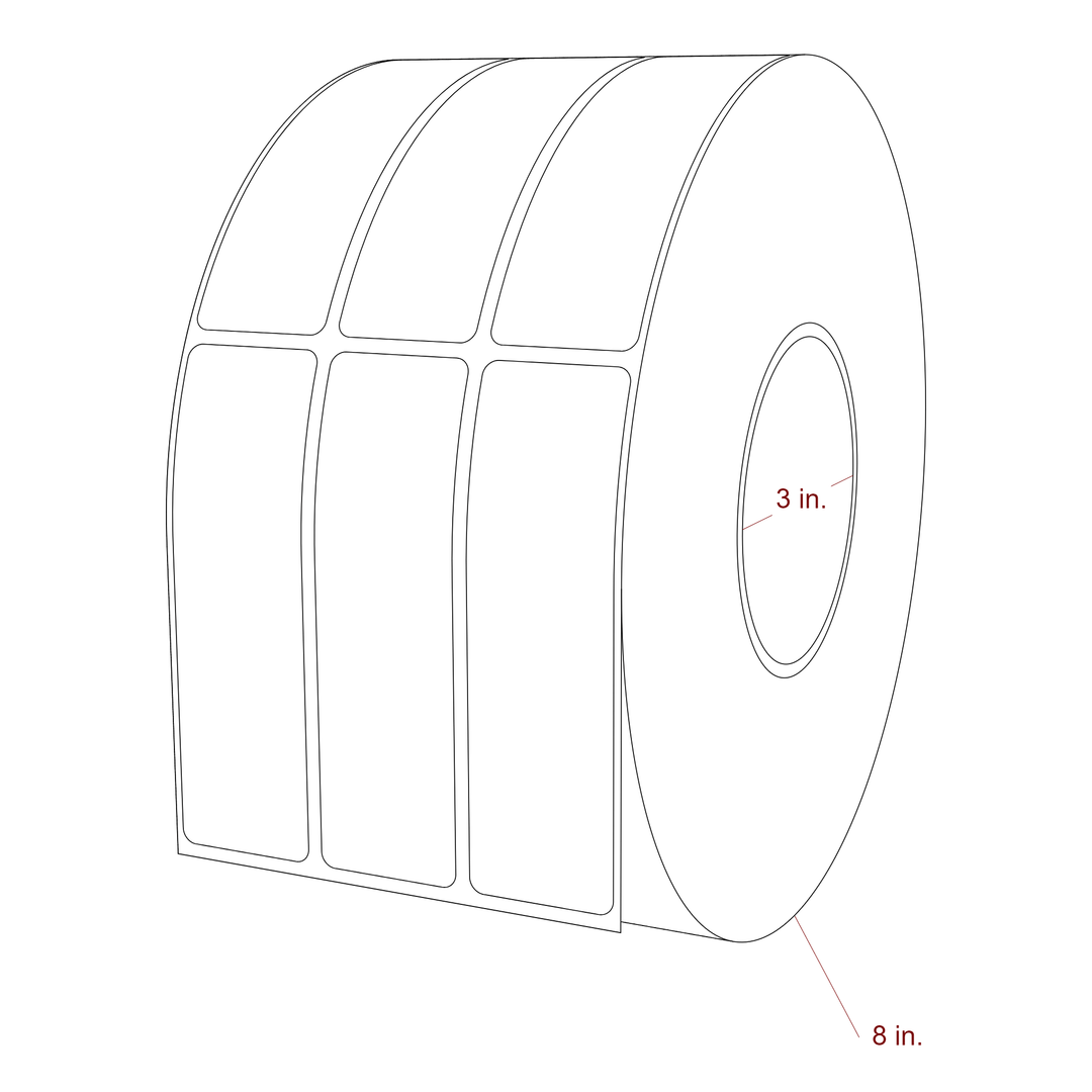 1.25 Inch x 4.25 Inch Rectangle Inkjet Label Roll - 3 Inch Core - 8 Inch Roll OD - 3Up - 3D Perspective