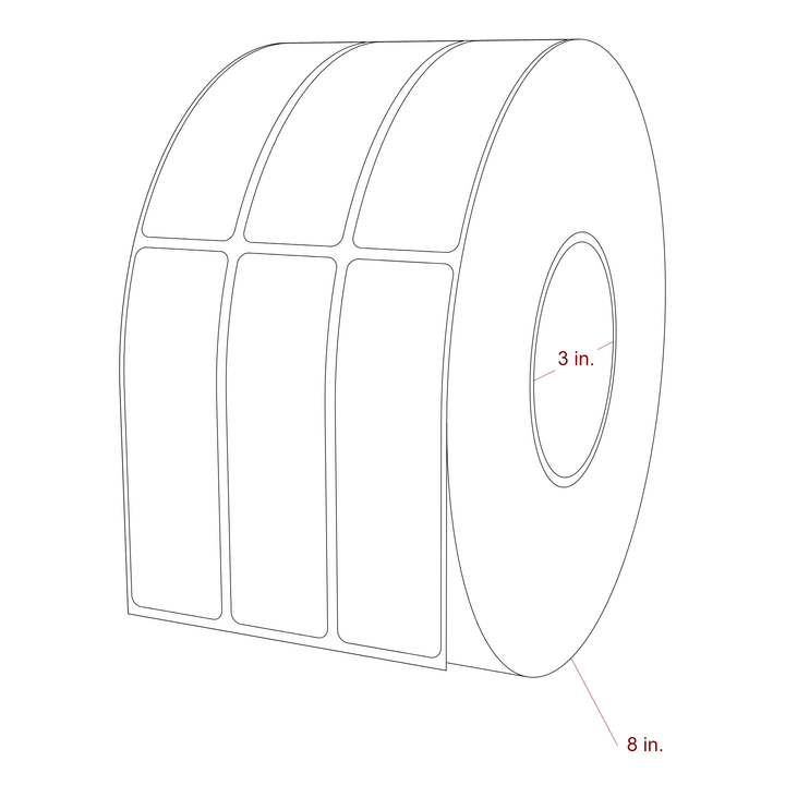 1.25 Inch x 4.25 Inch Rectangle Inkjet Label Roll - 3 Inch Core - 8 Inch Roll OD - 3Up - 3D Perspective