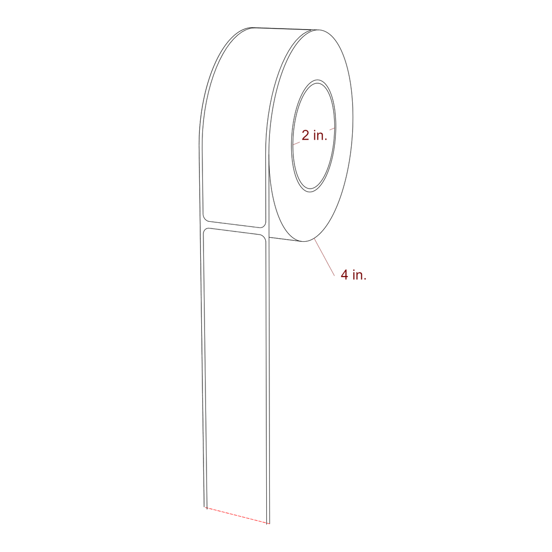 1.25 Inch x 4.5 Inch Rectangle Inkjet Label Roll - 2 Inch Core - 4 Inch Roll OD - 3D Perspective