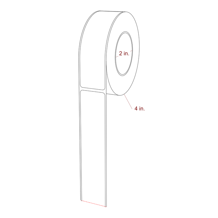 1.25 Inch x 4.5 Inch Rectangle Inkjet Label Roll - 2 Inch Core - 4 Inch Roll OD - 3D Perspective