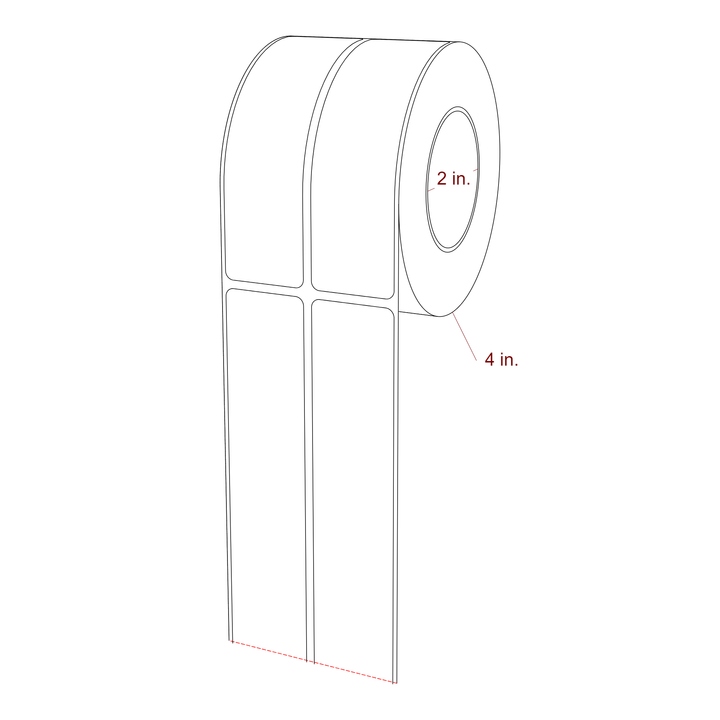 1.25 Inch x 4.5 Inch Rectangle Inkjet Label Roll - 2 Inch Core - 4 Inch Roll OD - 2Up - 3D Perspective
