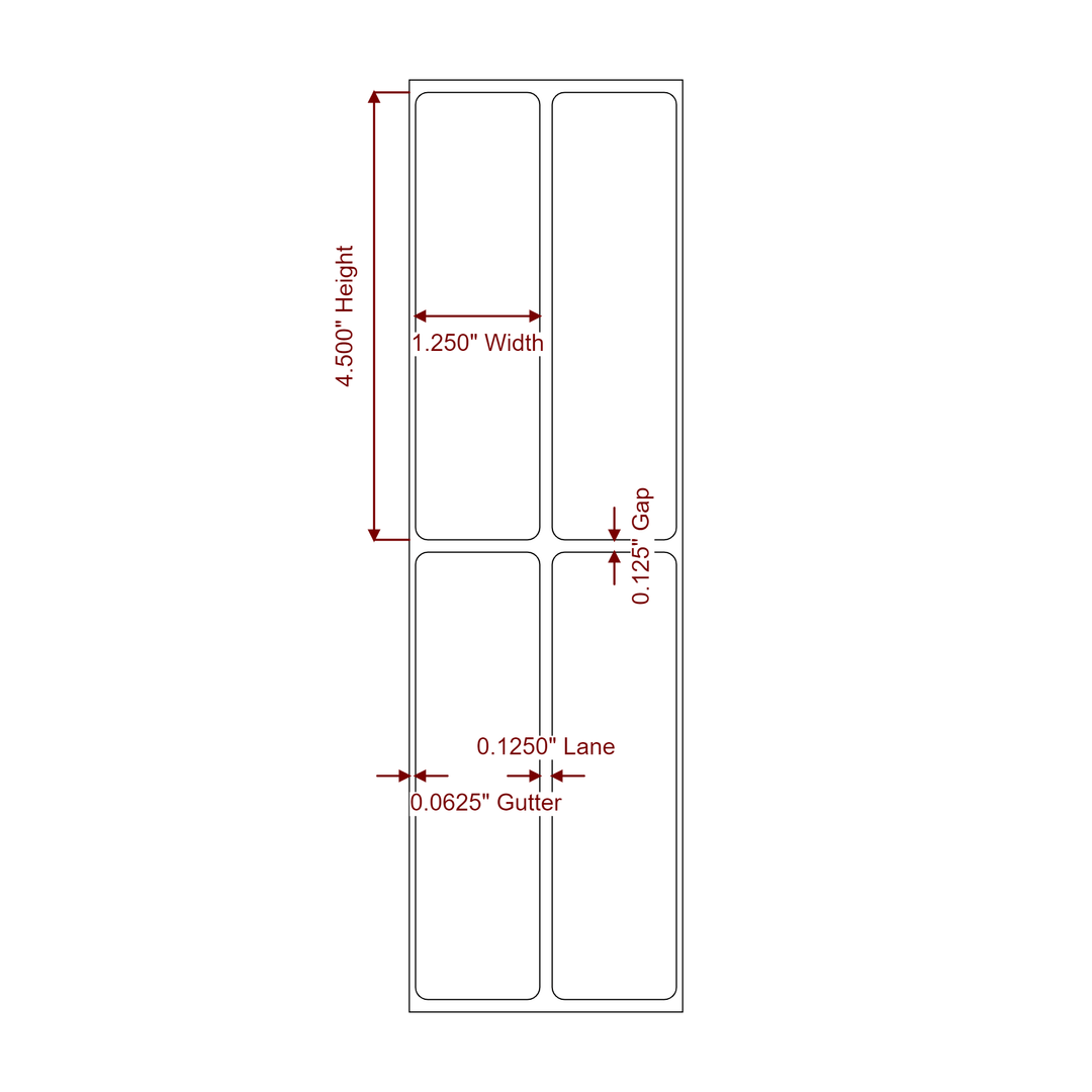 1.25 Inch x 4.5 Inch Rectangle Inkjet Label Roll - 2Up - 2D Drawing