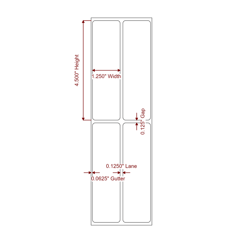 1.25" x 4.5" Inkjet Label Rolls | 2-Up | Fits Epson ColorWorks & Primera - Label Diagram