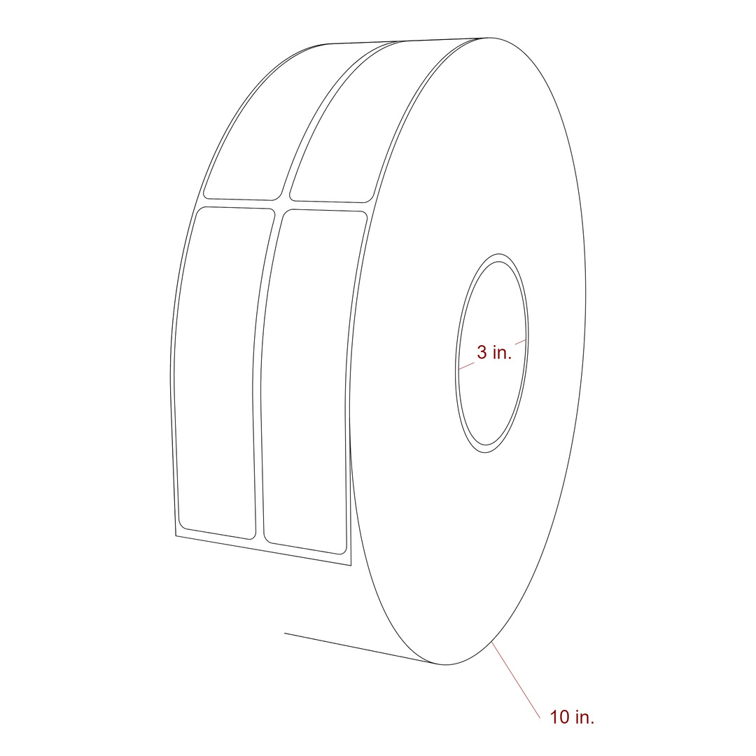 1.25 Inch x 4.5 Inch Rectangle Inkjet Label Roll - 3 Inch Core - 10 Inch Roll OD - 2Up - 3D Perspective