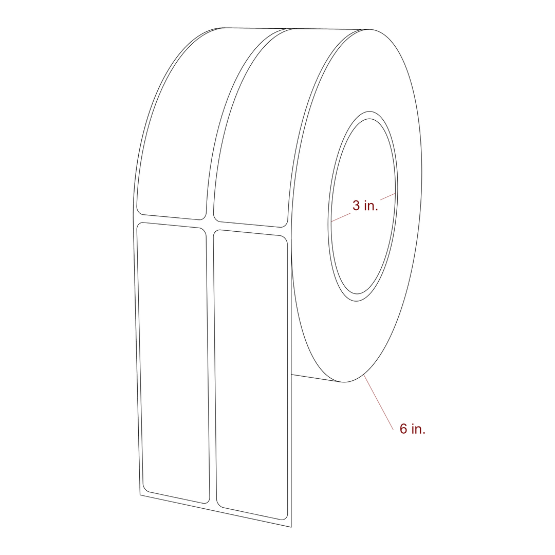 1.25 Inch x 4.5 Inch Rectangle Inkjet Label Roll - 3 Inch Core - 6 Inch Roll OD - 2Up - 3D Perspective