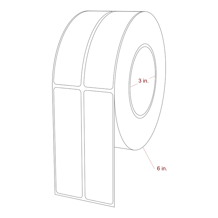 1.25 Inch x 4.5 Inch Rectangle Inkjet Label Roll - 3 Inch Core - 6 Inch Roll OD - 2Up - 3D Perspective