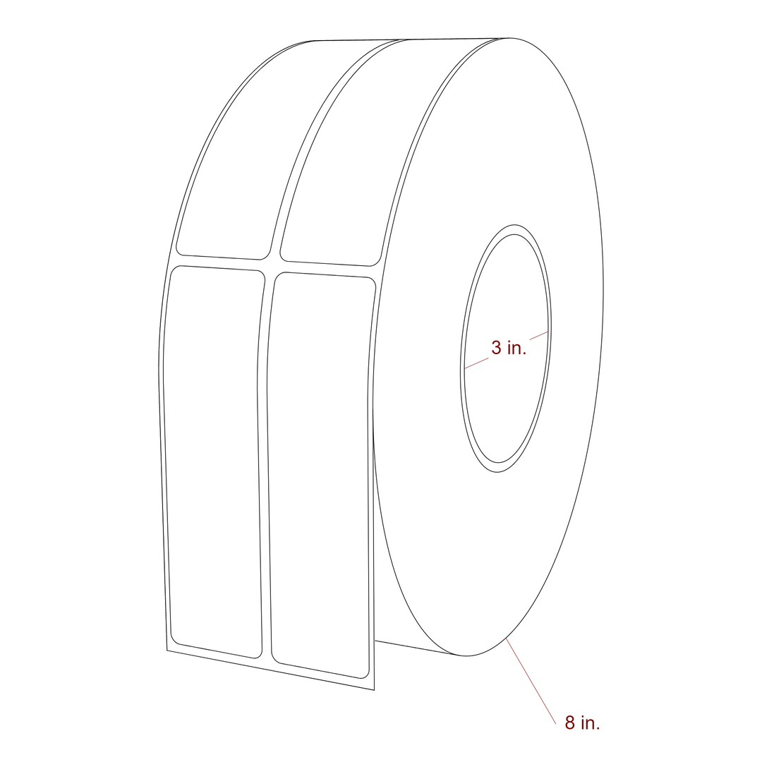 1.25 Inch x 4.5 Inch Rectangle Inkjet Label Roll - 3 Inch Core - 8 Inch Roll OD - 2Up - 3D Perspective