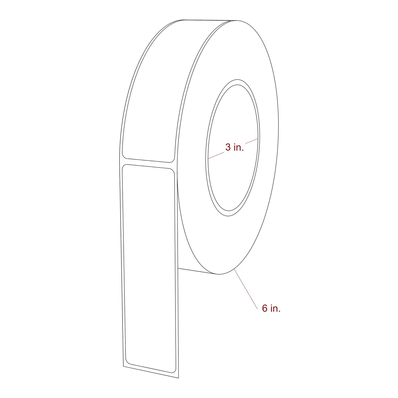 1.25 Inch x 4.5 Inch Rectangle Inkjet Label Roll - 3 Inch Core - 6 Inch Roll OD - 3D Perspective