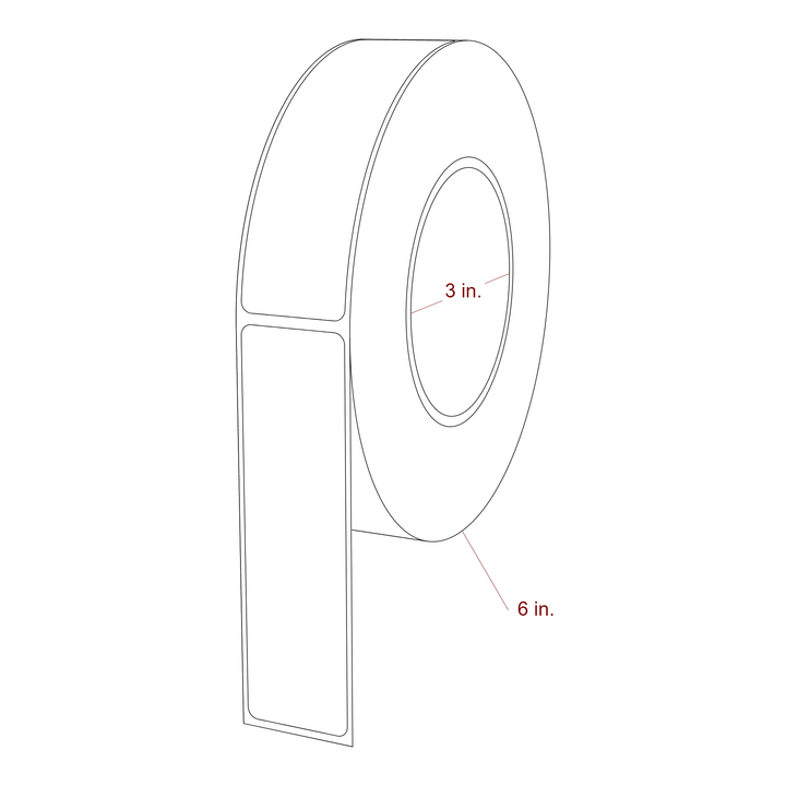 1.25 Inch x 4.5 Inch Rectangle Inkjet Label Roll - 3 Inch Core - 6 Inch Roll OD - 3D Perspective