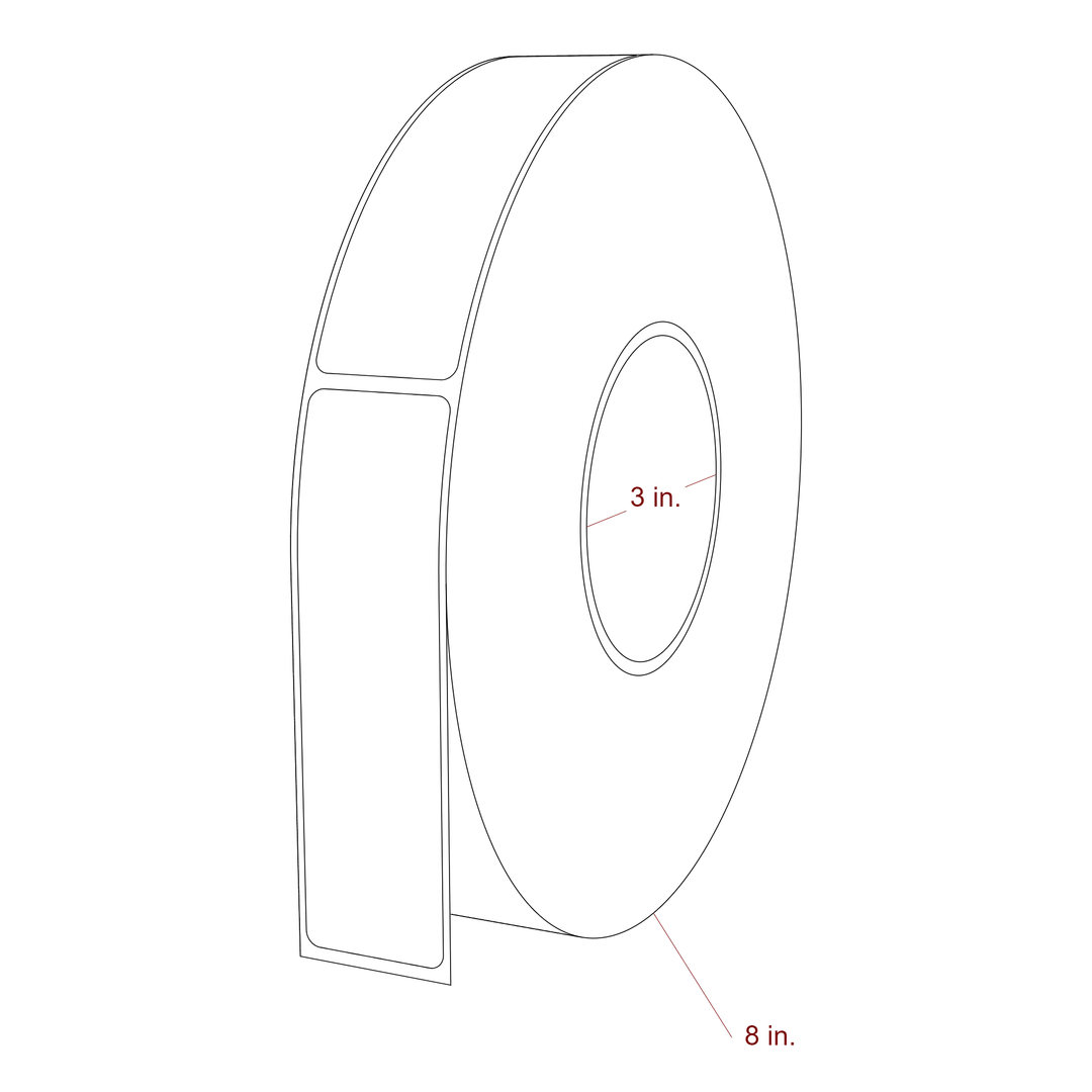 1.25 Inch x 4.5 Inch Rectangle Inkjet Label Roll - 3 Inch Core - 8 Inch Roll OD - 3D Perspective