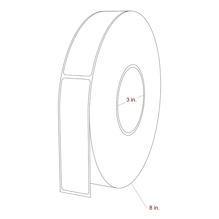 1.25 Inch x 4.5 Inch Rectangle Inkjet Label Roll - 3 Inch Core - 8 Inch Roll OD - 3D Perspective