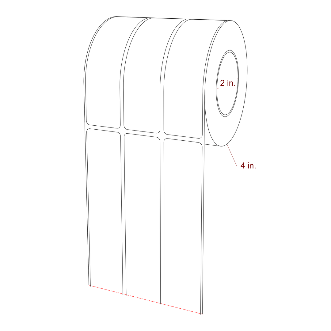 1.25 Inch x 4.5 Inch Rectangle Inkjet Label Roll - 2 Inch Core - 4 Inch Roll OD - 3Up - 3D Perspective