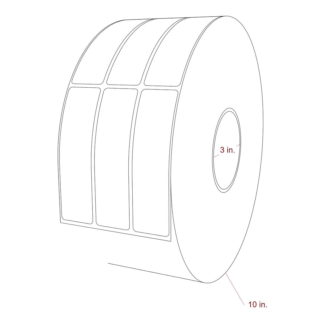 1.25 Inch x 4.5 Inch Rectangle Inkjet Label Roll - 3 Inch Core - 10 Inch Roll OD - 3Up - 3D Perspective