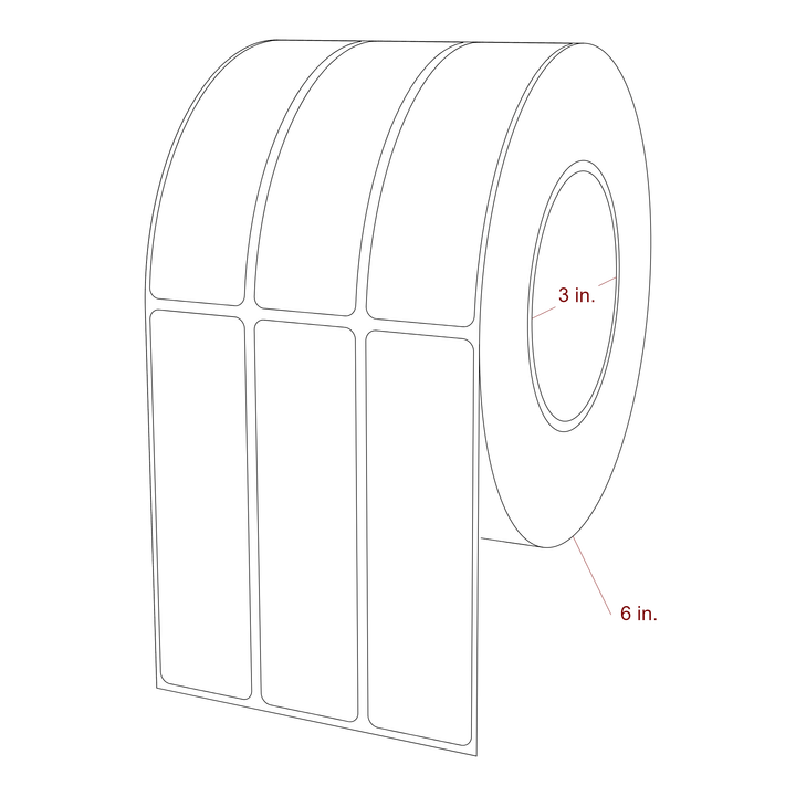 1.25 Inch x 4.5 Inch Rectangle Inkjet Label Roll - 3 Inch Core - 6 Inch Roll OD - 3Up - 3D Perspective