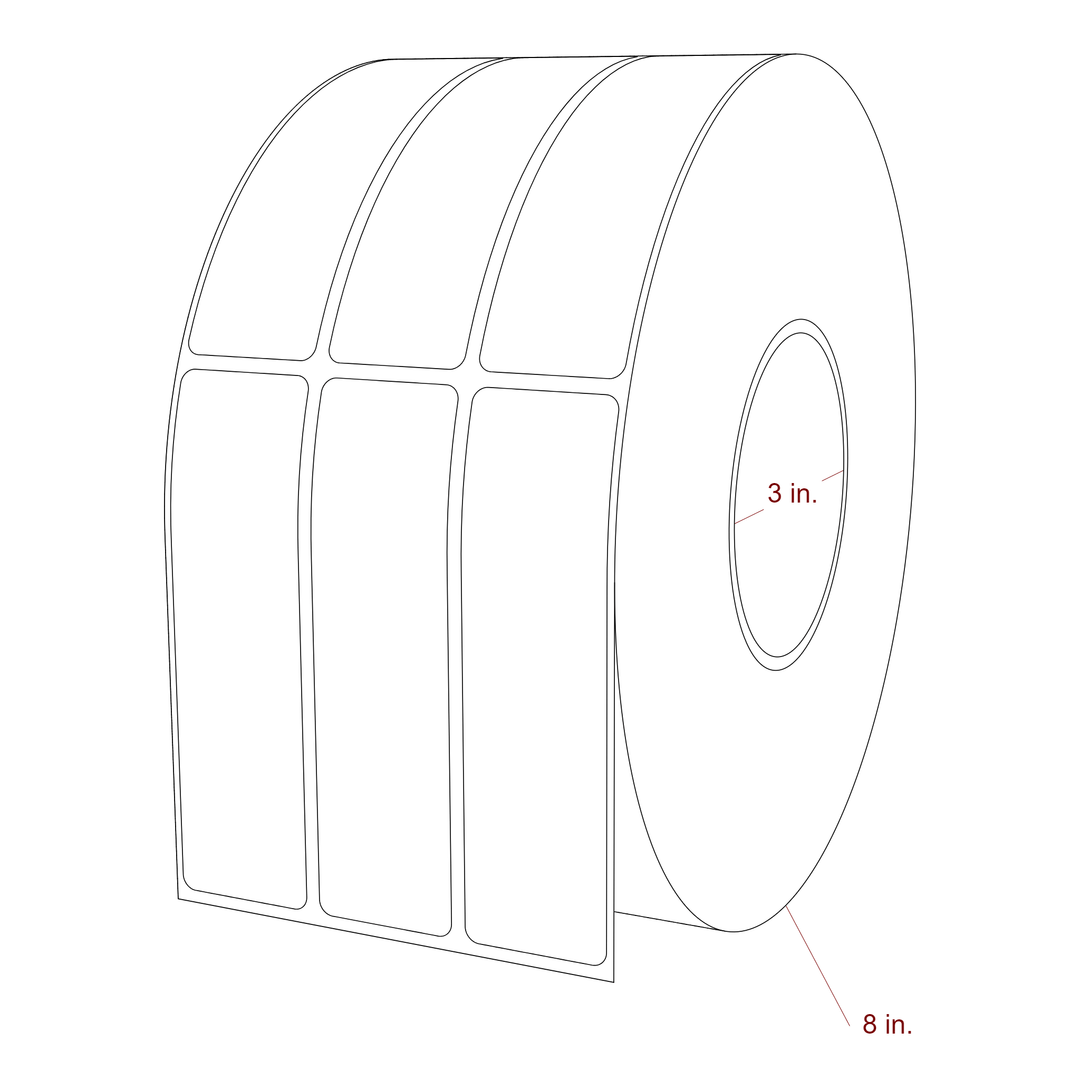 1.25 Inch x 4.5 Inch Rectangle Inkjet Label Roll - 3 Inch Core - 8 Inch Roll OD - 3Up - 3D Perspective