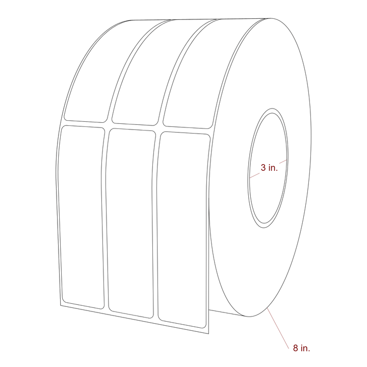 1.25 Inch x 4.5 Inch Rectangle Inkjet Label Roll - 3 Inch Core - 8 Inch Roll OD - 3Up - 3D Perspective